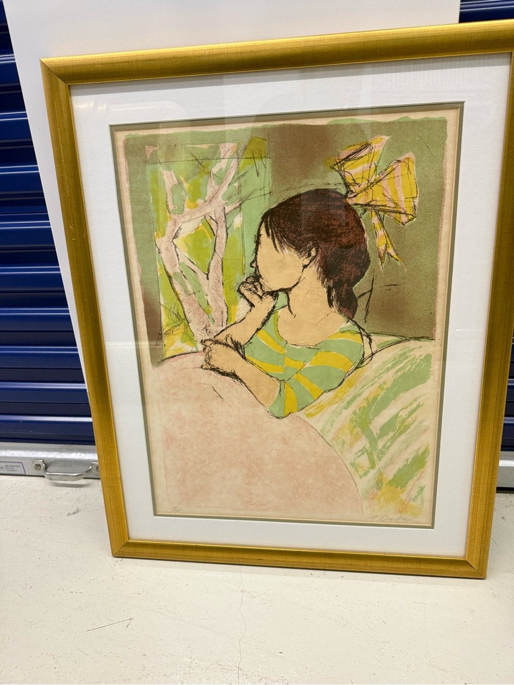 Framed Girl Portrait Art Print in Green and Yellow